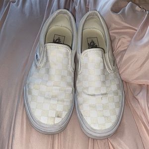 white/white checkered vans